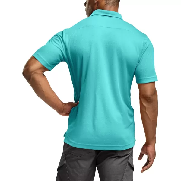 CQR Mens Polo Shirt Short Sleeve Tactical Shirts Dry Fit Lightweight Performance Golf Shirts Outdoor UPF 50 Pique ShirtFrost Essential Aqua Blue