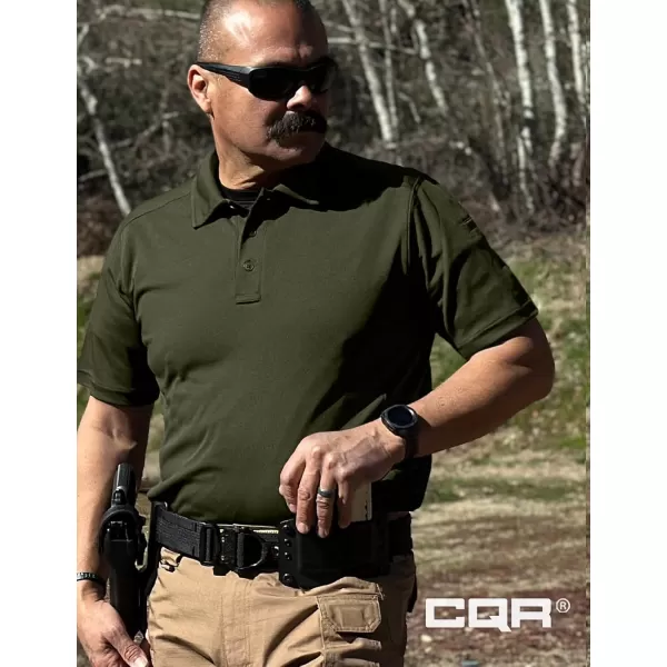 CQR Mens Polo Shirt Short Sleeve Tactical Shirts Dry Fit Lightweight Performance Golf Shirts Outdoor UPF 50 Pique ShirtFrost Essential Army Green