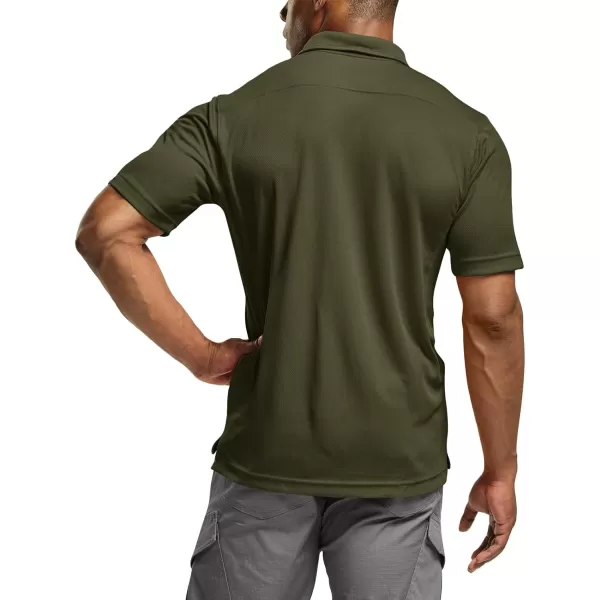 CQR Mens Polo Shirt Short Sleeve Tactical Shirts Dry Fit Lightweight Performance Golf Shirts Outdoor UPF 50 Pique ShirtFrost Essential Army Green