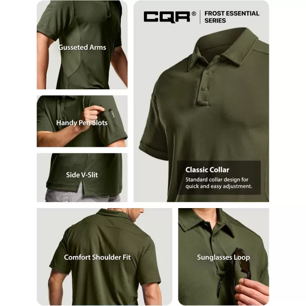 CQR Mens Polo Shirt Short Sleeve Tactical Shirts Dry Fit Lightweight Performance Golf Shirts Outdoor UPF 50 Pique ShirtFrost Essential Army Green