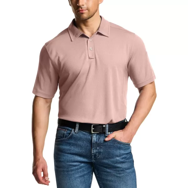 CQR Mens Polo Shirt Short Sleeve Tactical Shirts Dry Fit Lightweight Performance Golf Shirts Outdoor UPF 50 Pique ShirtFrost Essential Ash Pink