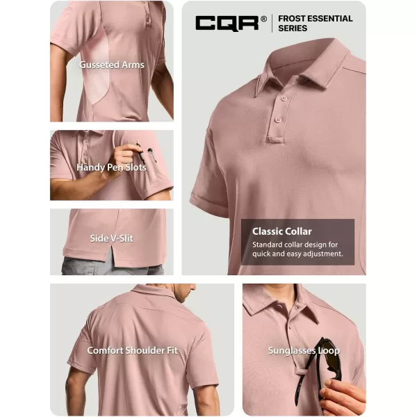 CQR Mens Polo Shirt Short Sleeve Tactical Shirts Dry Fit Lightweight Performance Golf Shirts Outdoor UPF 50 Pique ShirtFrost Essential Ash Pink