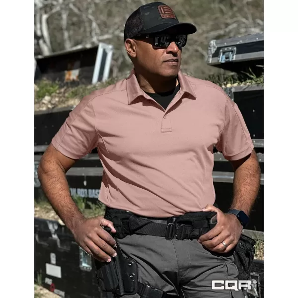 CQR Mens Polo Shirt Short Sleeve Tactical Shirts Dry Fit Lightweight Performance Golf Shirts Outdoor UPF 50 Pique ShirtFrost Essential Ash Pink