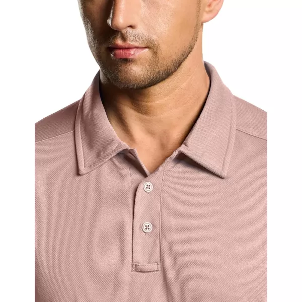 CQR Mens Polo Shirt Short Sleeve Tactical Shirts Dry Fit Lightweight Performance Golf Shirts Outdoor UPF 50 Pique ShirtFrost Essential Ash Pink