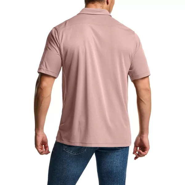 CQR Mens Polo Shirt Short Sleeve Tactical Shirts Dry Fit Lightweight Performance Golf Shirts Outdoor UPF 50 Pique ShirtFrost Essential Ash Pink