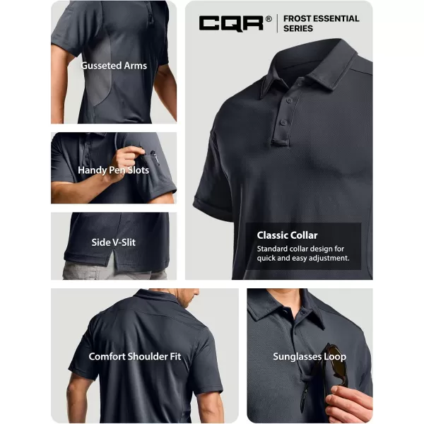 CQR Mens Polo Shirt Short Sleeve Tactical Shirts Dry Fit Lightweight Performance Golf Shirts Outdoor UPF 50 Pique ShirtFrost Essential Charcoal