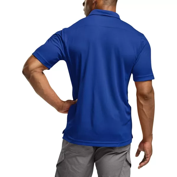 CQR Mens Polo Shirt Short Sleeve Tactical Shirts Dry Fit Lightweight Performance Golf Shirts Outdoor UPF 50 Pique ShirtFrost Essential Cobalt Blue