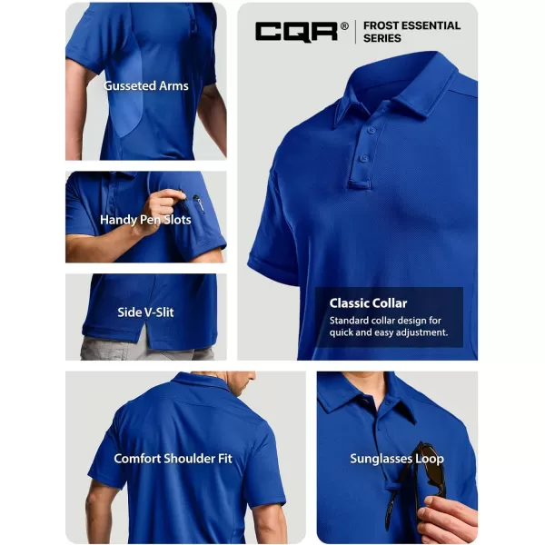 CQR Mens Polo Shirt Short Sleeve Tactical Shirts Dry Fit Lightweight Performance Golf Shirts Outdoor UPF 50 Pique ShirtFrost Essential Cobalt Blue