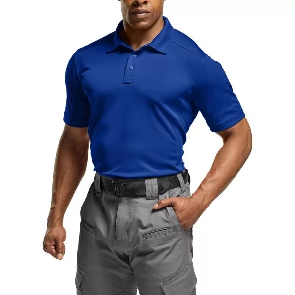 CQR Mens Polo Shirt Short Sleeve Tactical Shirts Dry Fit Lightweight Performance Golf Shirts Outdoor UPF 50 Pique ShirtFrost Essential Cobalt Blue