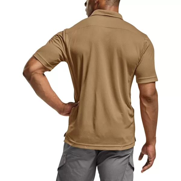 CQR Mens Polo Shirt Short Sleeve Tactical Shirts Dry Fit Lightweight Performance Golf Shirts Outdoor UPF 50 Pique ShirtFrost Essential Coyote