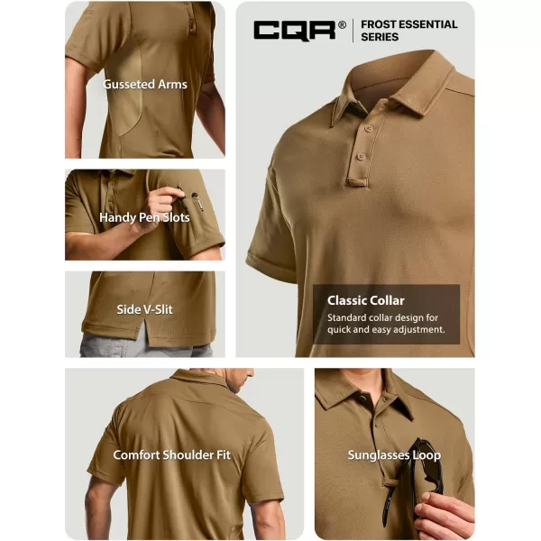 CQR Mens Polo Shirt Short Sleeve Tactical Shirts Dry Fit Lightweight Performance Golf Shirts Outdoor UPF 50 Pique ShirtFrost Essential Coyote