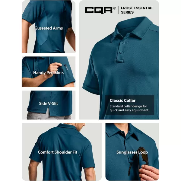 CQR Mens Polo Shirt Short Sleeve Tactical Shirts Dry Fit Lightweight Performance Golf Shirts Outdoor UPF 50 Pique ShirtFrost Essential Dark Teal