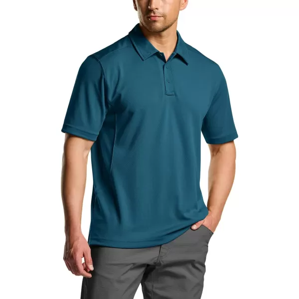 CQR Mens Polo Shirt Short Sleeve Tactical Shirts Dry Fit Lightweight Performance Golf Shirts Outdoor UPF 50 Pique ShirtFrost Essential Dark Teal