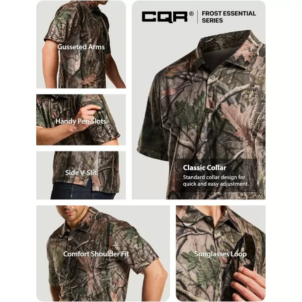 CQR Mens Polo Shirt Short Sleeve Tactical Shirts Dry Fit Lightweight Performance Golf Shirts Outdoor UPF 50 Pique ShirtFrost Essential Hunting Camo