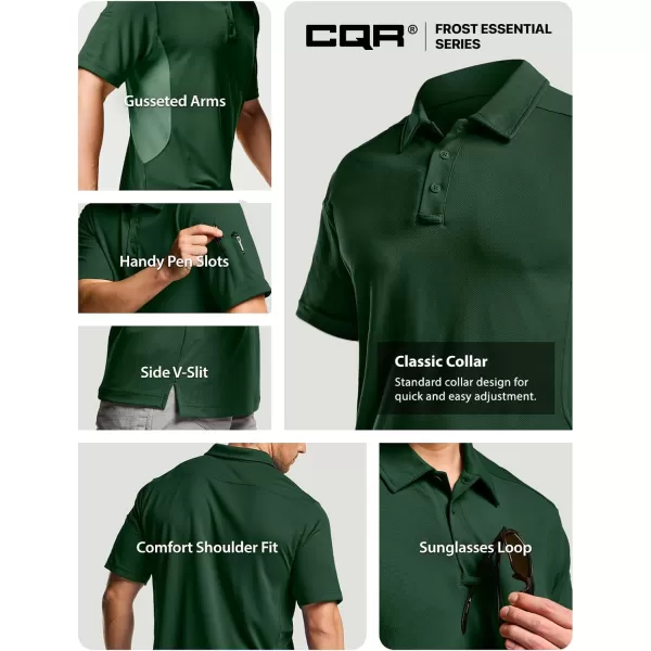 CQR Mens Polo Shirt Short Sleeve Tactical Shirts Dry Fit Lightweight Performance Golf Shirts Outdoor UPF 50 Pique ShirtFrost Essential Jade Green