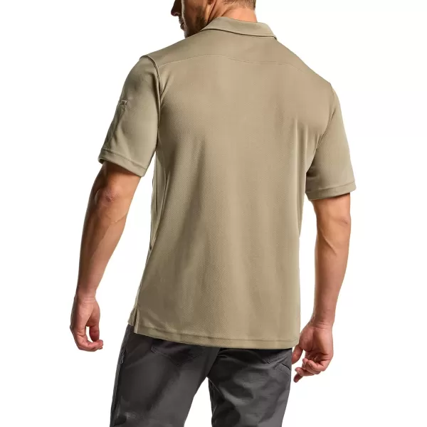 CQR Mens Polo Shirt Short Sleeve Tactical Shirts Dry Fit Lightweight Performance Golf Shirts Outdoor UPF 50 Pique ShirtFrost Essential Khaki