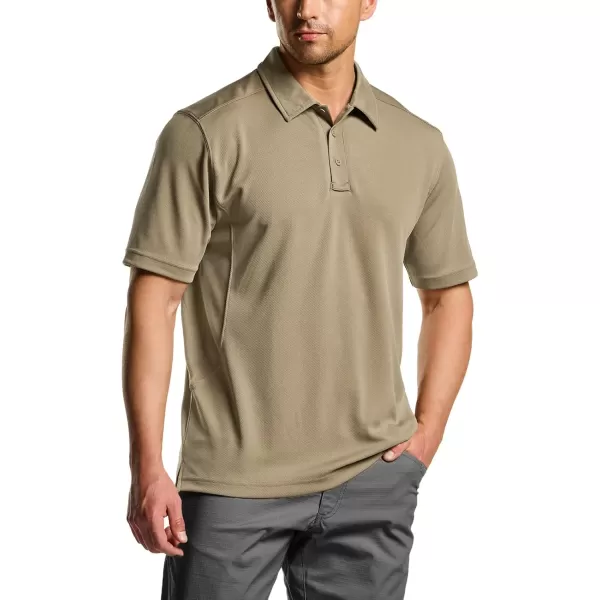 CQR Mens Polo Shirt Short Sleeve Tactical Shirts Dry Fit Lightweight Performance Golf Shirts Outdoor UPF 50 Pique ShirtFrost Essential Khaki