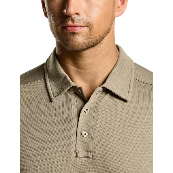 CQR Mens Polo Shirt Short Sleeve Tactical Shirts Dry Fit Lightweight Performance Golf Shirts Outdoor UPF 50 Pique ShirtFrost Essential Khaki