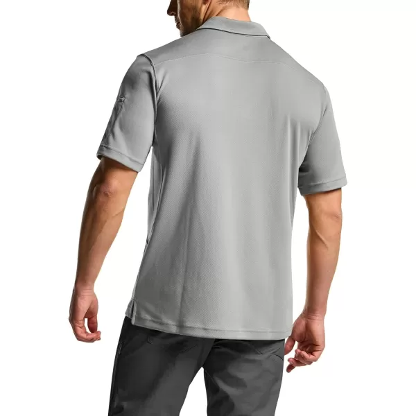 CQR Mens Polo Shirt Short Sleeve Tactical Shirts Dry Fit Lightweight Performance Golf Shirts Outdoor UPF 50 Pique ShirtFrost Essential Light Grey