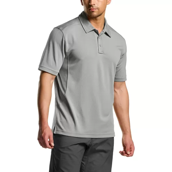 CQR Mens Polo Shirt Short Sleeve Tactical Shirts Dry Fit Lightweight Performance Golf Shirts Outdoor UPF 50 Pique ShirtFrost Essential Light Grey