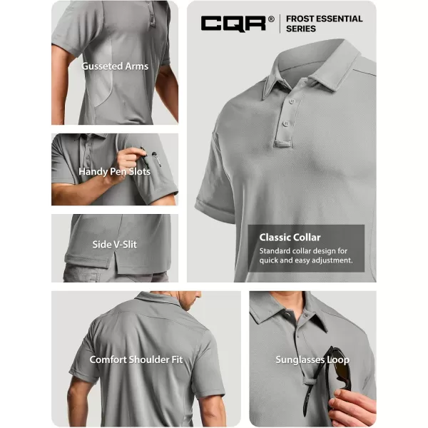 CQR Mens Polo Shirt Short Sleeve Tactical Shirts Dry Fit Lightweight Performance Golf Shirts Outdoor UPF 50 Pique ShirtFrost Essential Light Grey