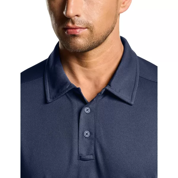 CQR Mens Polo Shirt Short Sleeve Tactical Shirts Dry Fit Lightweight Performance Golf Shirts Outdoor UPF 50 Pique ShirtFrost Essential Navy