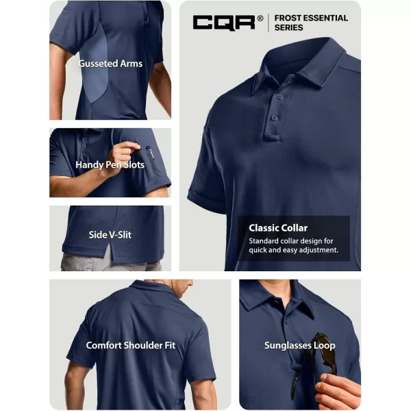 CQR Mens Polo Shirt Short Sleeve Tactical Shirts Dry Fit Lightweight Performance Golf Shirts Outdoor UPF 50 Pique ShirtFrost Essential Navy