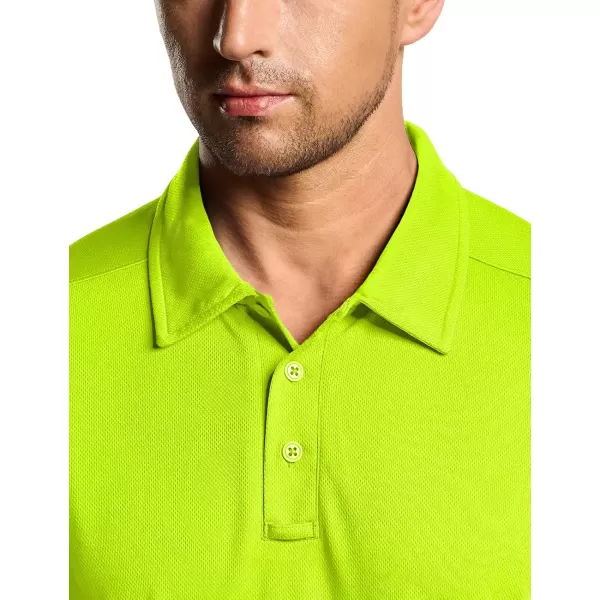 CQR Mens Polo Shirt Short Sleeve Tactical Shirts Dry Fit Lightweight Performance Golf Shirts Outdoor UPF 50 Pique ShirtFrost Essential Neon Yellow