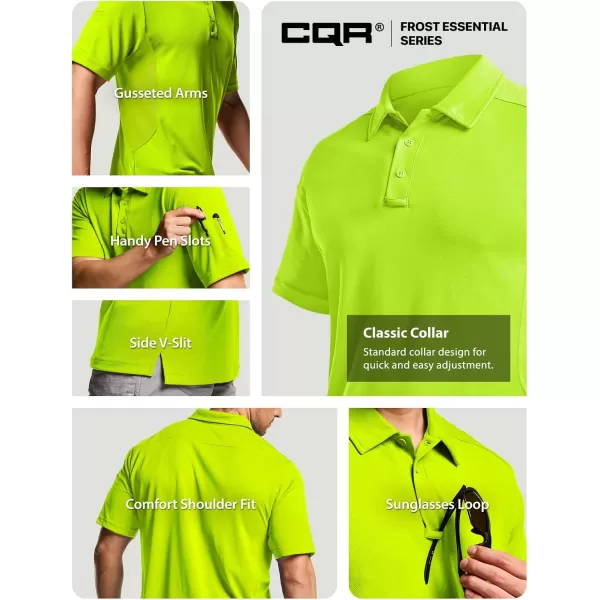 CQR Mens Polo Shirt Short Sleeve Tactical Shirts Dry Fit Lightweight Performance Golf Shirts Outdoor UPF 50 Pique ShirtFrost Essential Neon Yellow