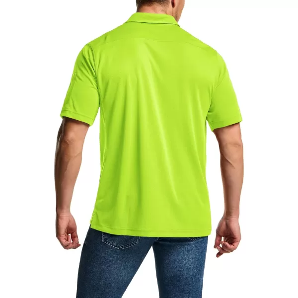 CQR Mens Polo Shirt Short Sleeve Tactical Shirts Dry Fit Lightweight Performance Golf Shirts Outdoor UPF 50 Pique ShirtFrost Essential Neon Yellow