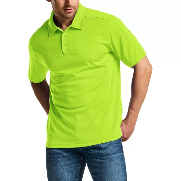 CQR Mens Polo Shirt Short Sleeve Tactical Shirts Dry Fit Lightweight Performance Golf Shirts Outdoor UPF 50 Pique ShirtFrost Essential Neon Yellow