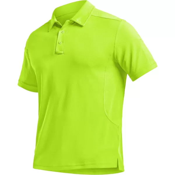 CQR Mens Polo Shirt Short Sleeve Tactical Shirts Dry Fit Lightweight Performance Golf Shirts Outdoor UPF 50 Pique ShirtFrost Essential Neon Yellow