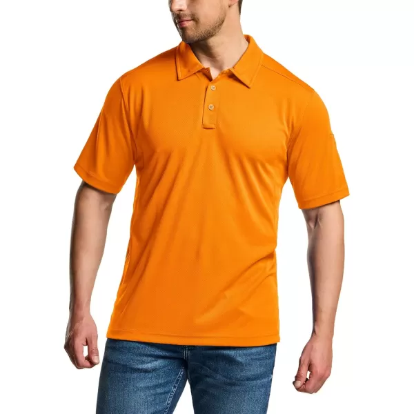 CQR Mens Polo Shirt Short Sleeve Tactical Shirts Dry Fit Lightweight Performance Golf Shirts Outdoor UPF 50 Pique ShirtFrost Essential Orange