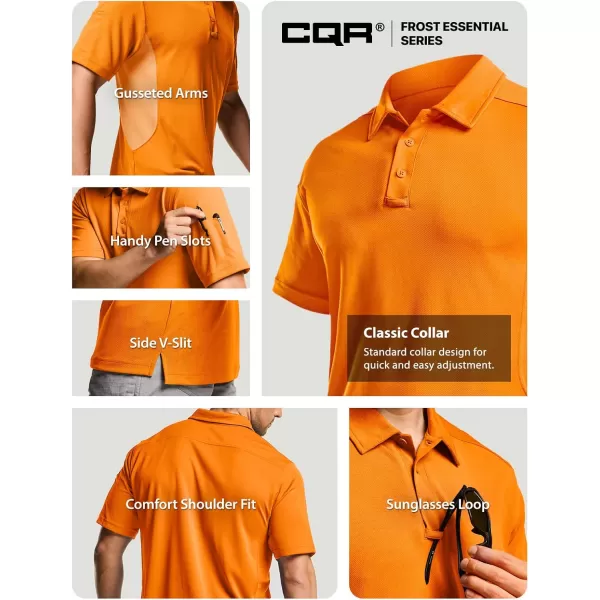 CQR Mens Polo Shirt Short Sleeve Tactical Shirts Dry Fit Lightweight Performance Golf Shirts Outdoor UPF 50 Pique ShirtFrost Essential Orange