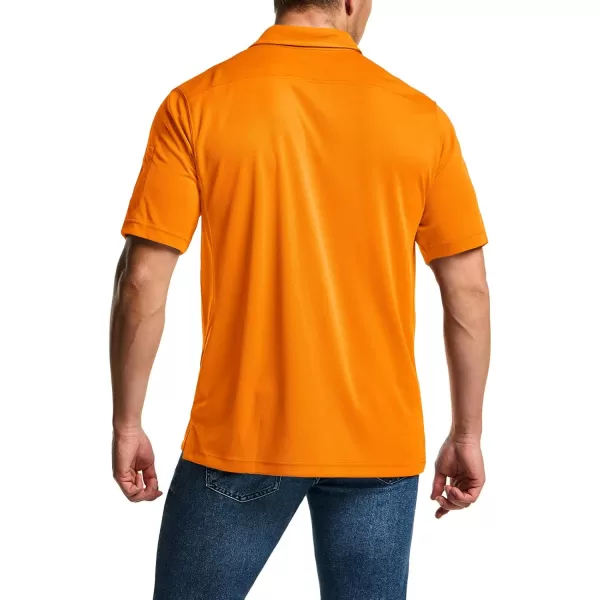 CQR Mens Polo Shirt Short Sleeve Tactical Shirts Dry Fit Lightweight Performance Golf Shirts Outdoor UPF 50 Pique ShirtFrost Essential Orange