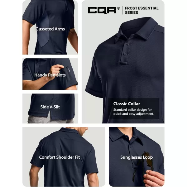 CQR Mens Polo Shirt Short Sleeve Tactical Shirts Dry Fit Lightweight Performance Golf Shirts Outdoor UPF 50 Pique ShirtFrost Essential Police Navy