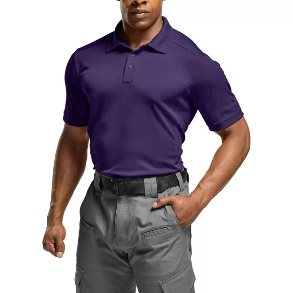 CQR Mens Polo Shirt Short Sleeve Tactical Shirts Dry Fit Lightweight Performance Golf Shirts Outdoor UPF 50 Pique ShirtFrost Essential Purple