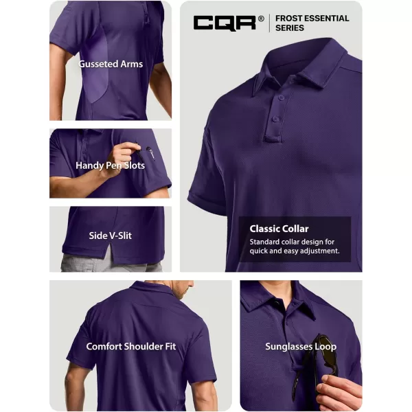 CQR Mens Polo Shirt Short Sleeve Tactical Shirts Dry Fit Lightweight Performance Golf Shirts Outdoor UPF 50 Pique ShirtFrost Essential Purple