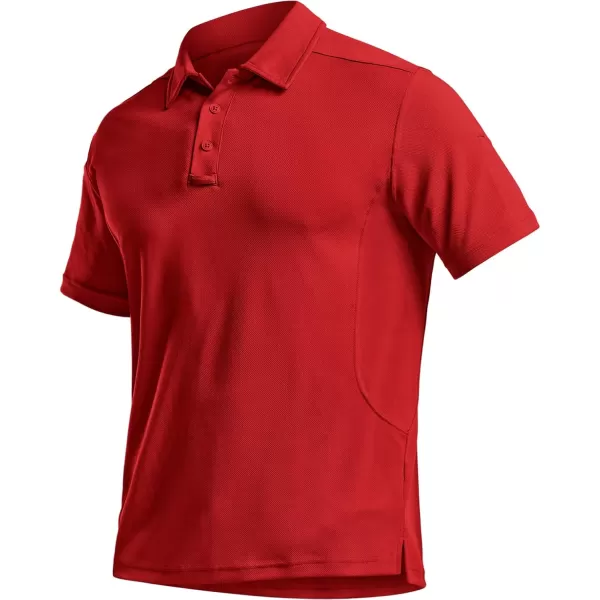 CQR Mens Polo Shirt Short Sleeve Tactical Shirts Dry Fit Lightweight Performance Golf Shirts Outdoor UPF 50 Pique ShirtFrost Essential Red