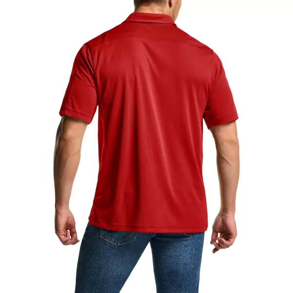 CQR Mens Polo Shirt Short Sleeve Tactical Shirts Dry Fit Lightweight Performance Golf Shirts Outdoor UPF 50 Pique ShirtFrost Essential Red