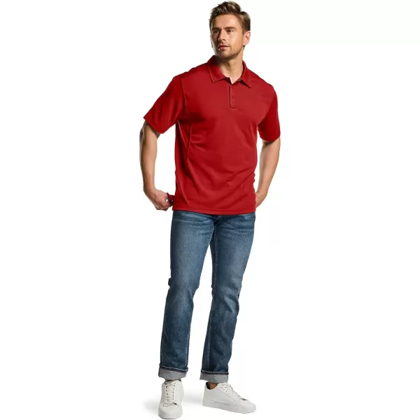 CQR Mens Polo Shirt Short Sleeve Tactical Shirts Dry Fit Lightweight Performance Golf Shirts Outdoor UPF 50 Pique ShirtFrost Essential Red