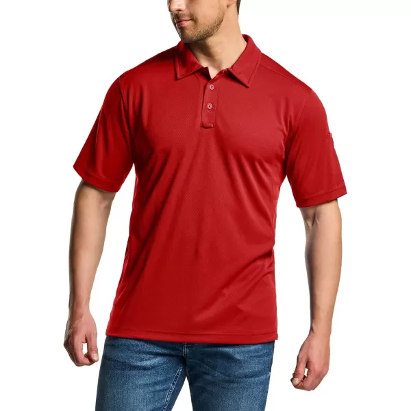 CQR Mens Polo Shirt Short Sleeve Tactical Shirts Dry Fit Lightweight Performance Golf Shirts Outdoor UPF 50 Pique ShirtFrost Essential Red