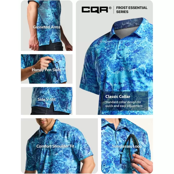 CQR Mens Polo Shirt Short Sleeve Tactical Shirts Dry Fit Lightweight Performance Golf Shirts Outdoor UPF 50 Pique ShirtFrost Essential Reef