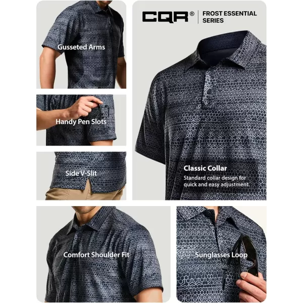 CQR Mens Polo Shirt Short Sleeve Tactical Shirts Dry Fit Lightweight Performance Golf Shirts Outdoor UPF 50 Pique ShirtFrost Essential Scale Charcoal