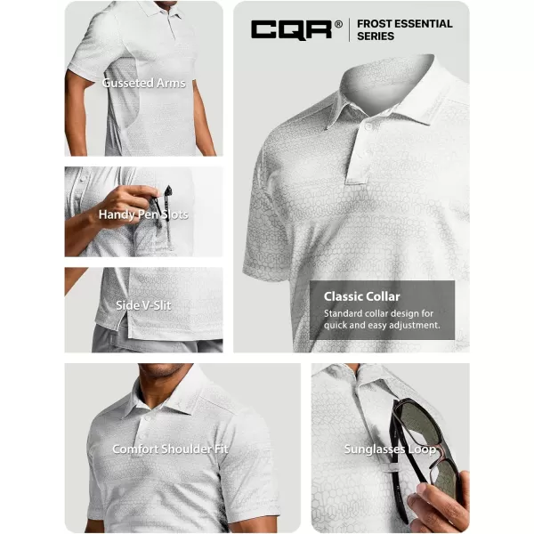 CQR Mens Polo Shirt Short Sleeve Tactical Shirts Dry Fit Lightweight Performance Golf Shirts Outdoor UPF 50 Pique ShirtFrost Essential Scale White