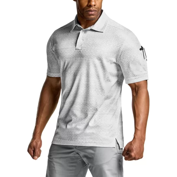 CQR Mens Polo Shirt Short Sleeve Tactical Shirts Dry Fit Lightweight Performance Golf Shirts Outdoor UPF 50 Pique ShirtFrost Essential Scale White