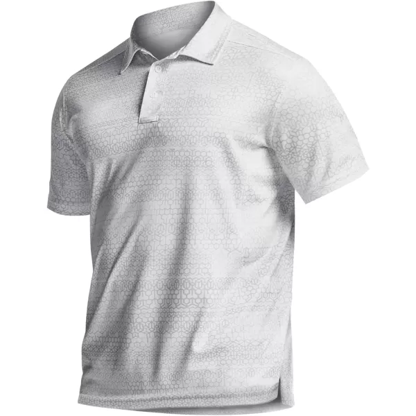 CQR Mens Polo Shirt Short Sleeve Tactical Shirts Dry Fit Lightweight Performance Golf Shirts Outdoor UPF 50 Pique ShirtFrost Essential Scale White