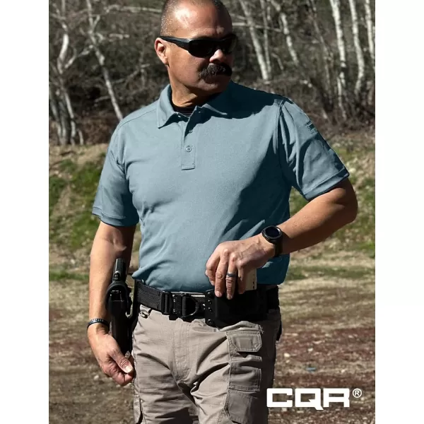 CQR Mens Polo Shirt Short Sleeve Tactical Shirts Dry Fit Lightweight Performance Golf Shirts Outdoor UPF 50 Pique ShirtFrost Essential Stone Blue