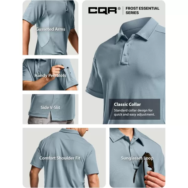 CQR Mens Polo Shirt Short Sleeve Tactical Shirts Dry Fit Lightweight Performance Golf Shirts Outdoor UPF 50 Pique ShirtFrost Essential Stone Blue