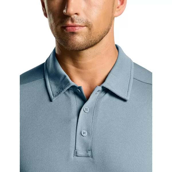 CQR Mens Polo Shirt Short Sleeve Tactical Shirts Dry Fit Lightweight Performance Golf Shirts Outdoor UPF 50 Pique ShirtFrost Essential Stone Blue